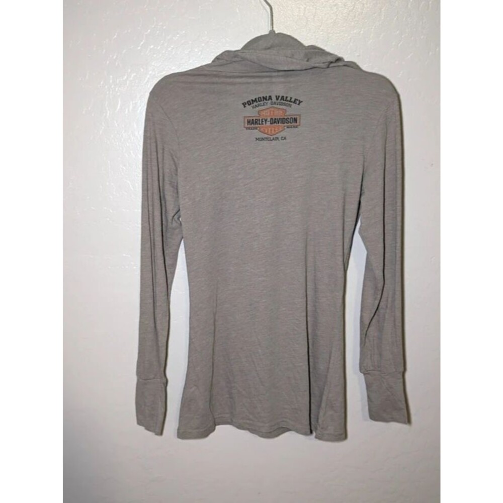 Harley Davidson Women’s M Gray Lightweight Hooded Shirt Roses Pomona Valley CA - Picture 4 of 5